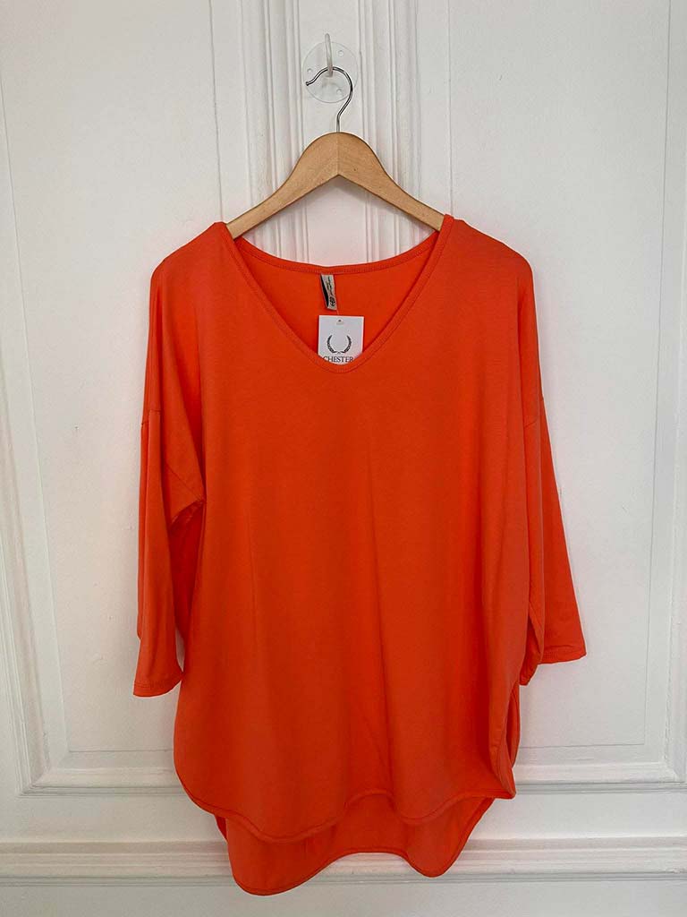 V-Neck Scooped Hem Top - Sorbet