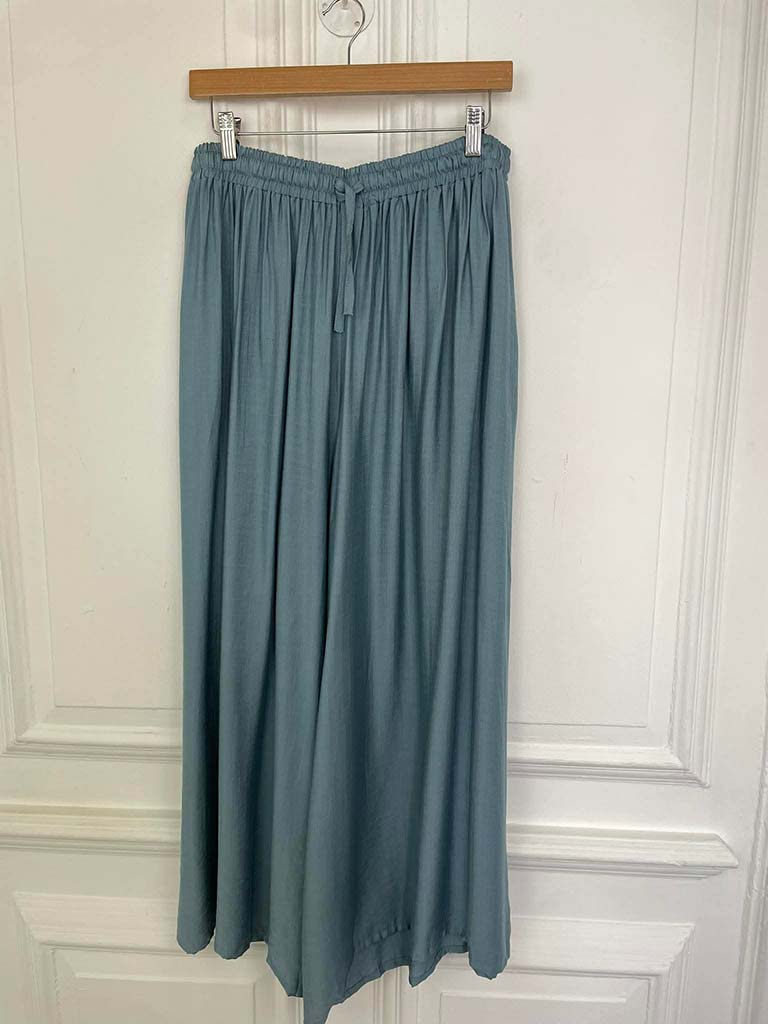 Wide Leg Drawstring Trousers - Airforce Blue