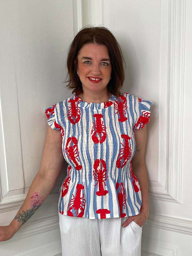 Shirred Frill Striped Lobster Top