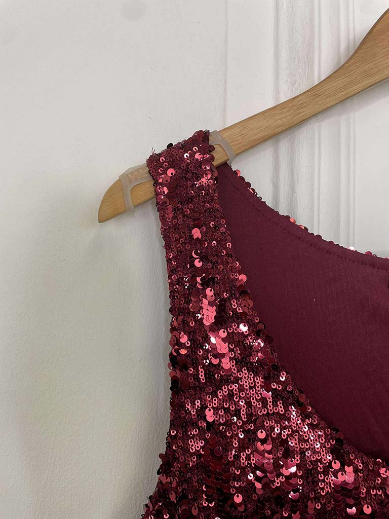 Sequin Vest - Merlot