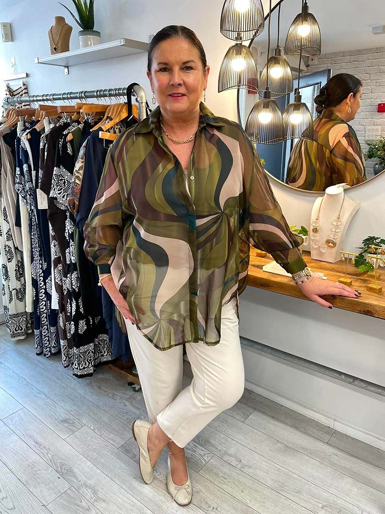 Vintage Swirl Shirt - Olive & Navy