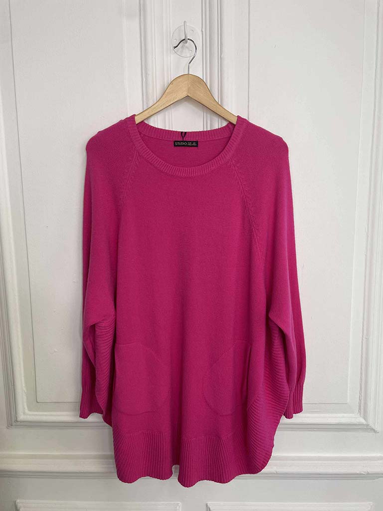 Scooped Pocket Knit - Hot Pink