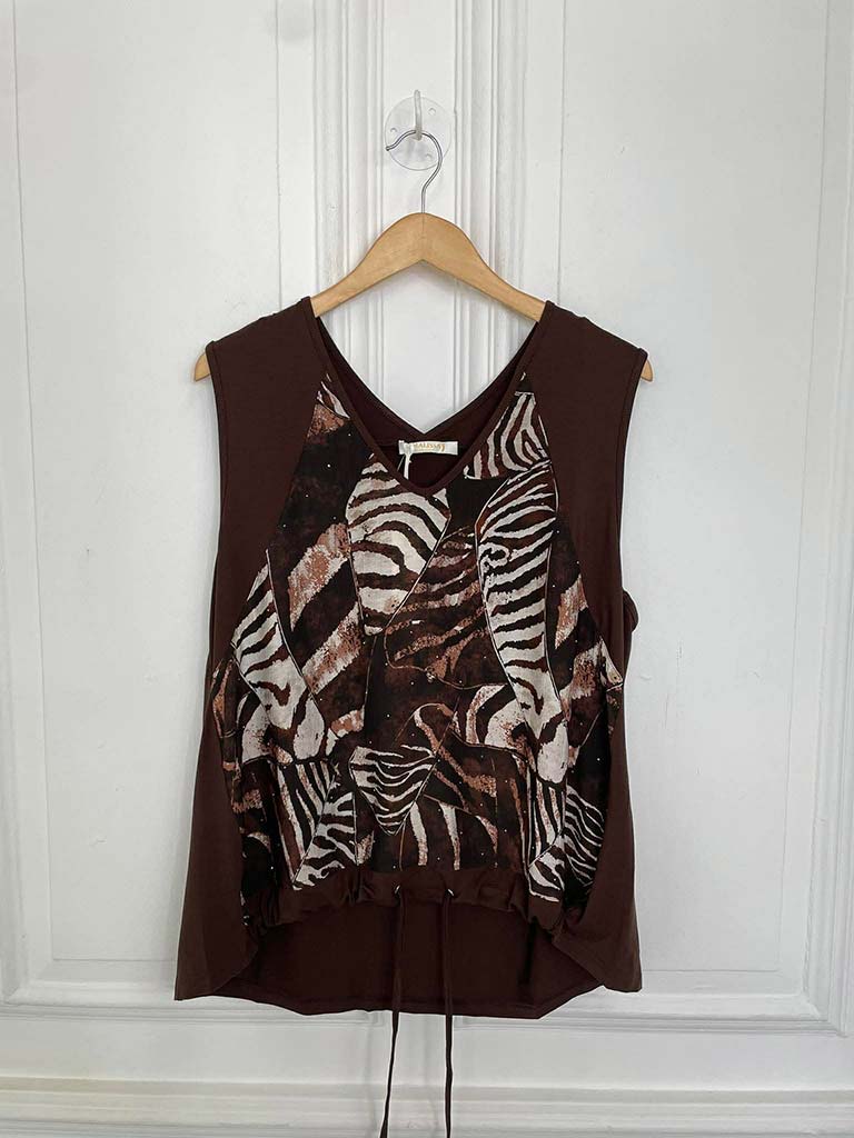 Malissa J Silk Feel Drawstring Vest - Animal Stud