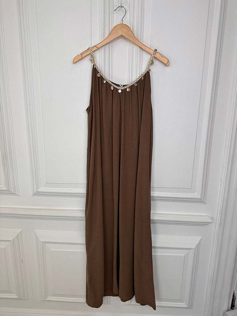 Boho Embellished Maxi Dress - Cappuccino