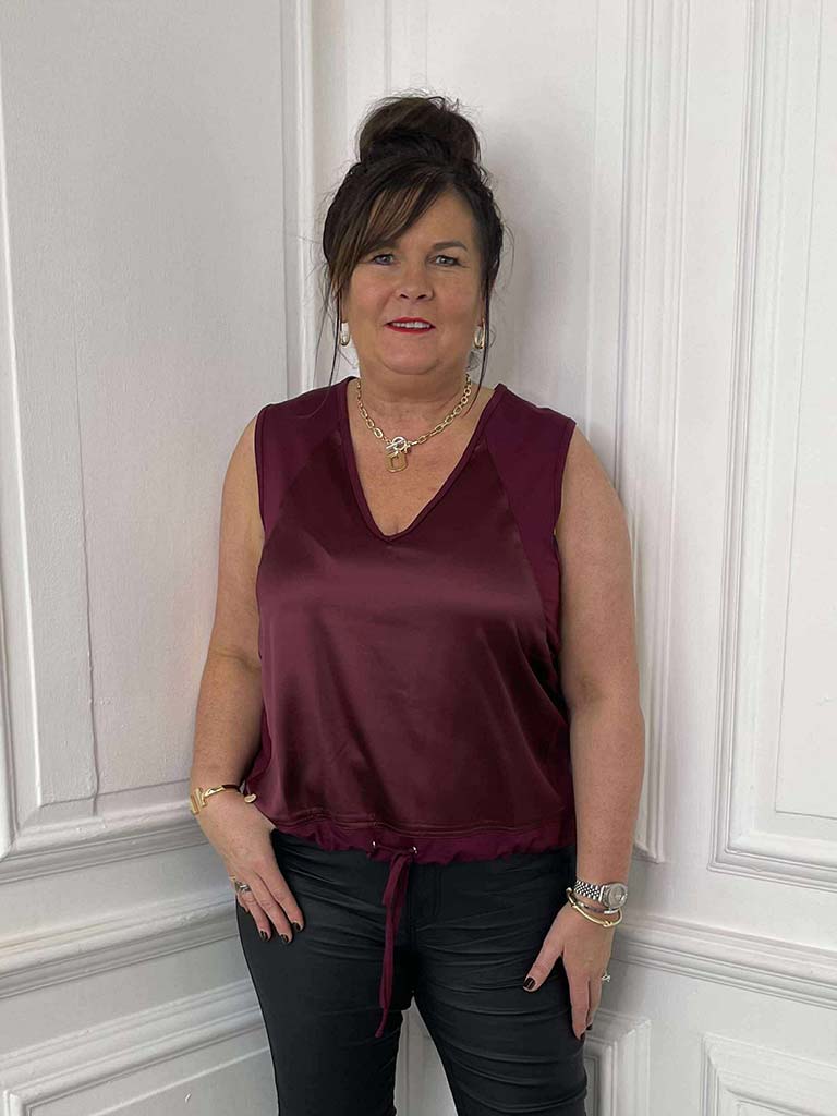 Malissa J Silk Feel Drawstring Vest - Wine