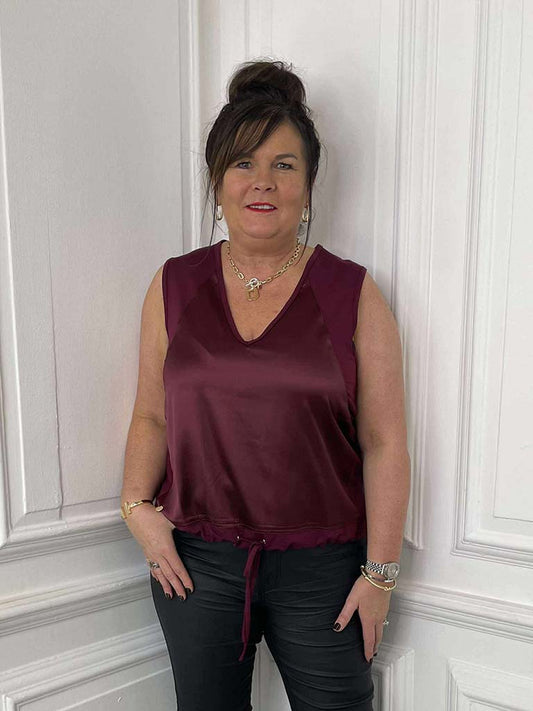 Malissa J Silk Feel Drawstring Vest - Wine