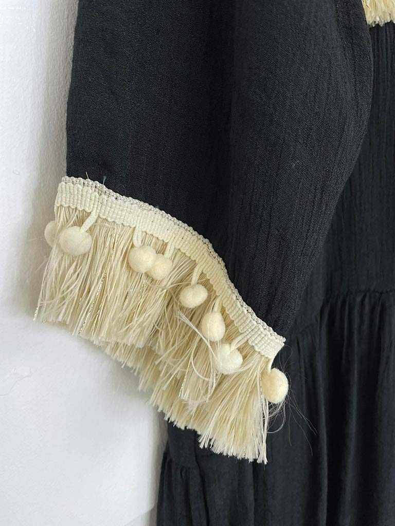 Fringed Kaftan Dress - Black