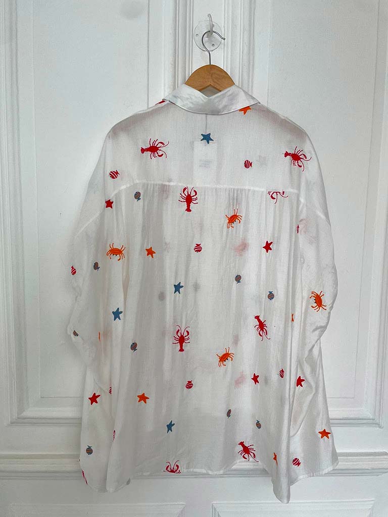 Ocean Embroidered Artist Shirt - White