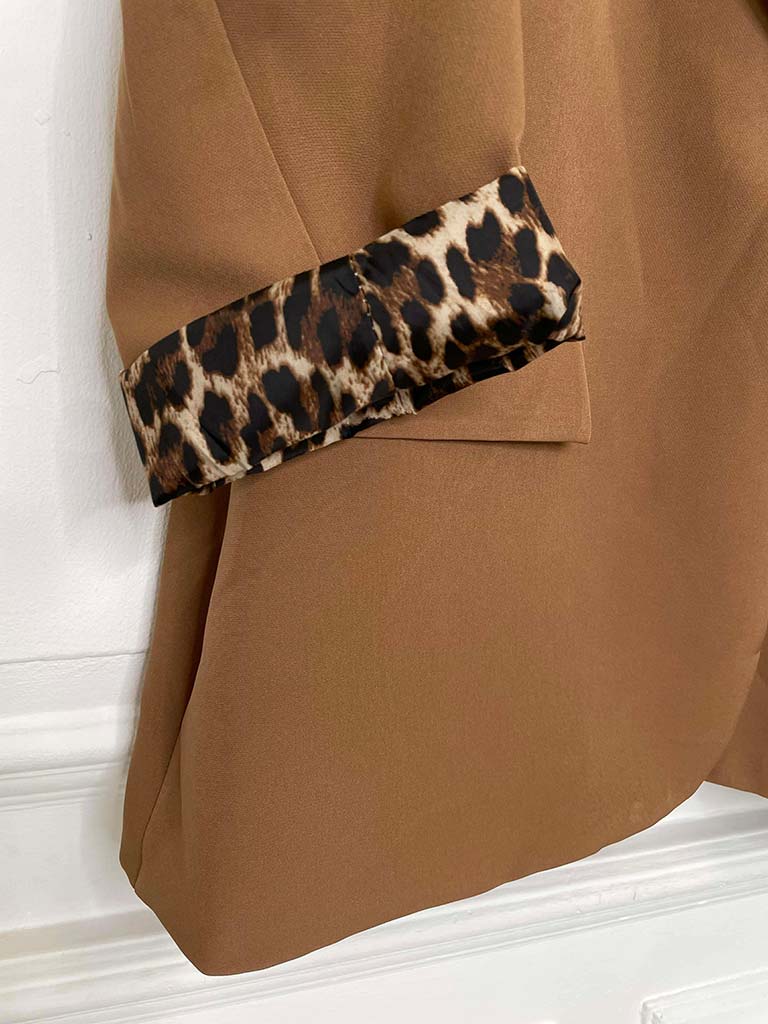 Leopard Lined Blazer - Camel