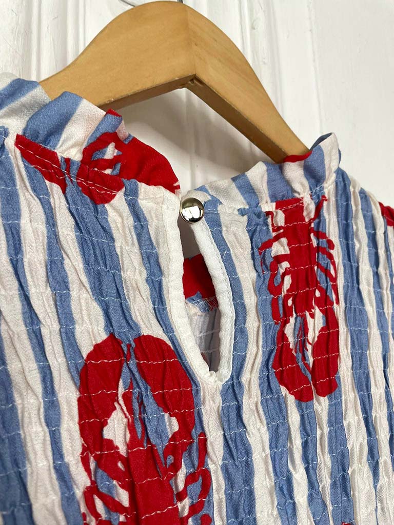 Shirred Frill Striped Lobster Top