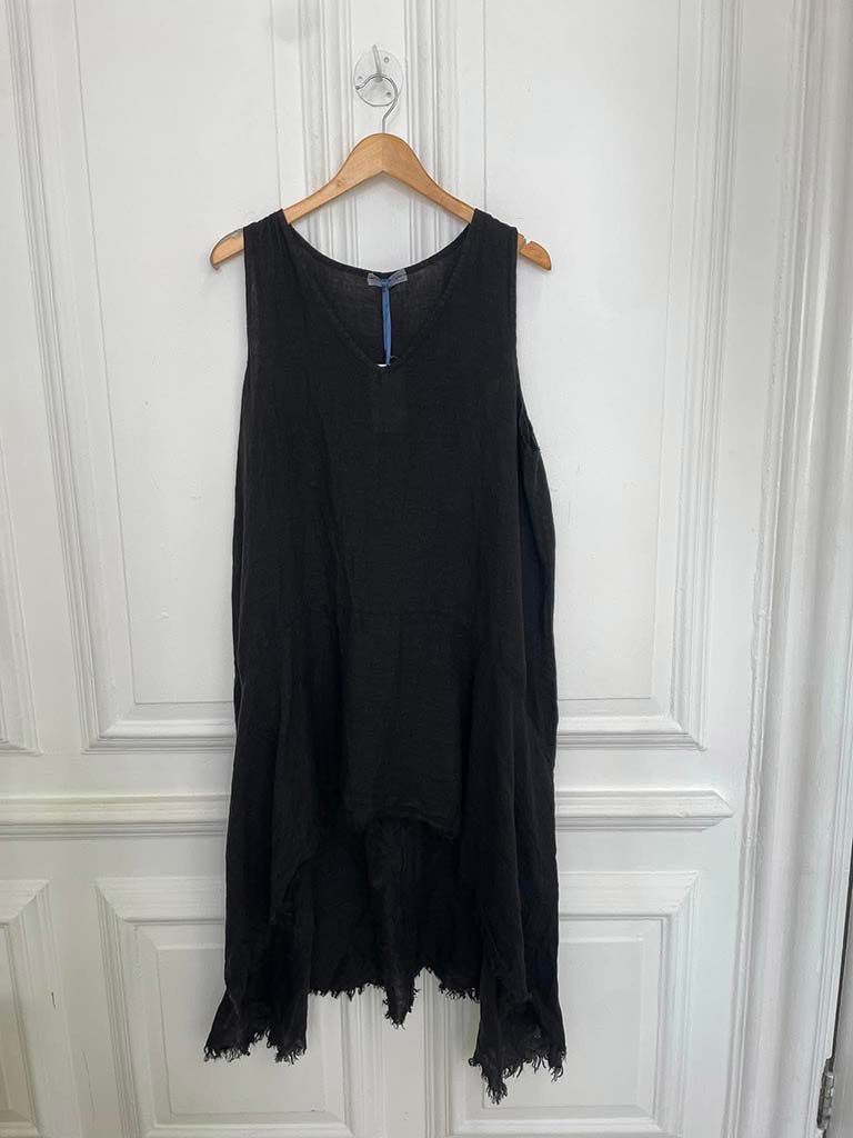 Linen Dip Back Tunic - Black