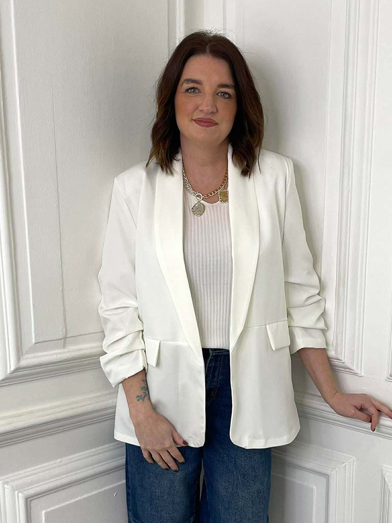 Ruched Sleeve Blazer - Warm White