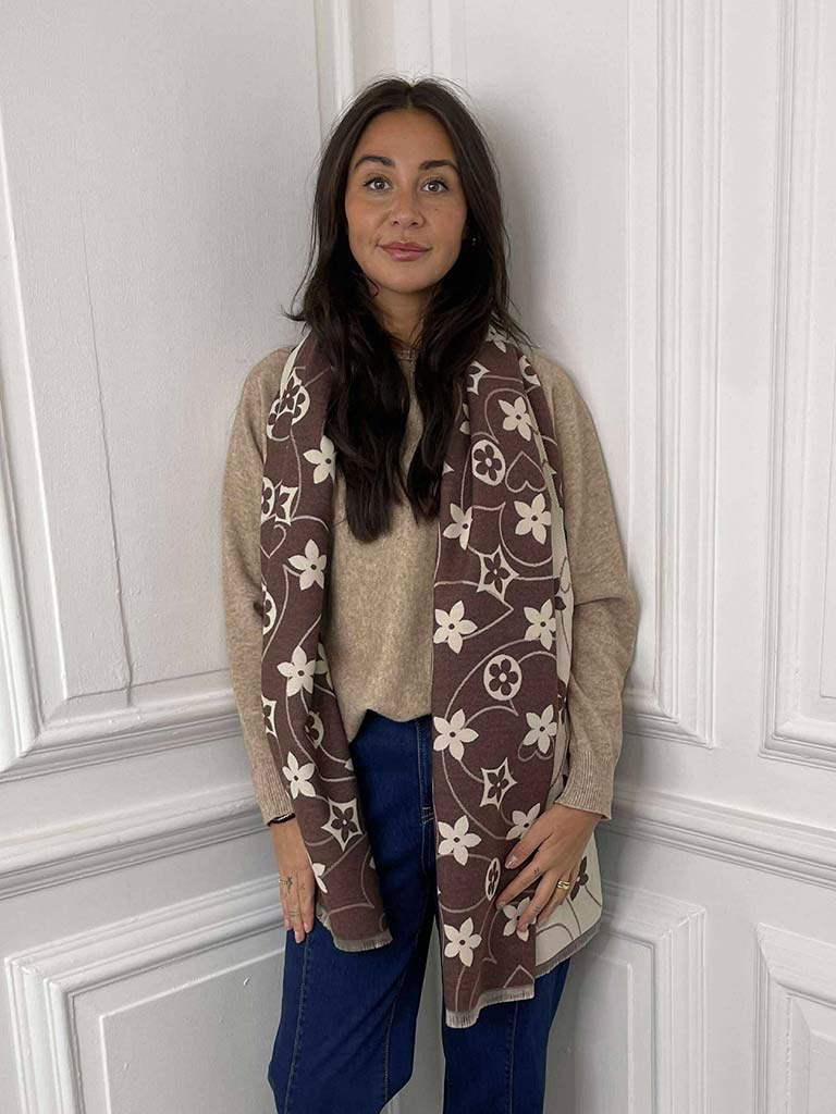 Malissa J Flower Logo Scarf - Brown