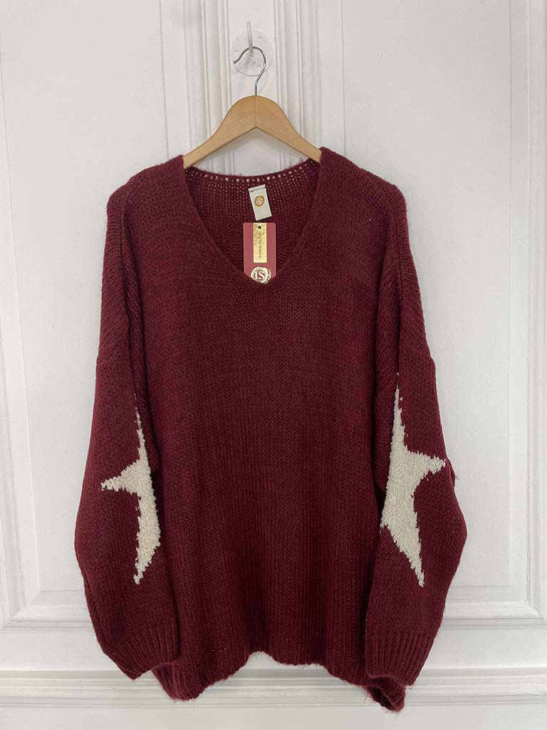 Star Patch Knit - Burgundy
