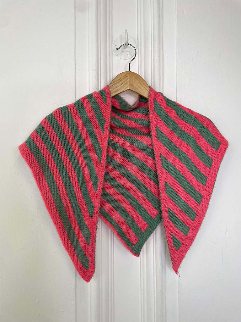 Knitted Triangle Scarf - Coral & Sage
