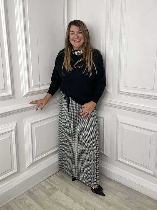 Houndstooth Pleated Skirt - Mono