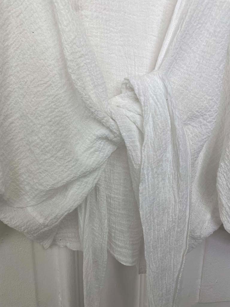 Waffle Tie Shrug - White