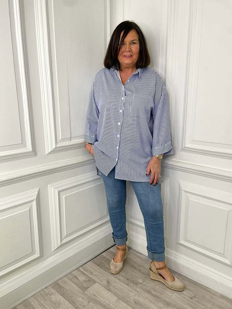 Striped Boyfriend Shirt - French Navy