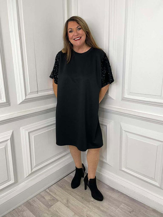 Sequin Sleeve Dress - Black