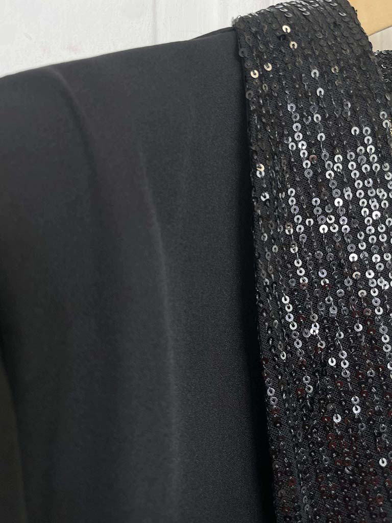 Sequin Lapel Blazer - Black