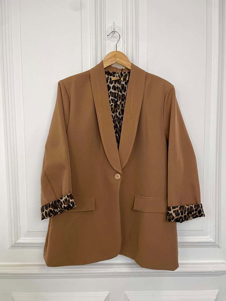 Leopard Lined Blazer - Camel