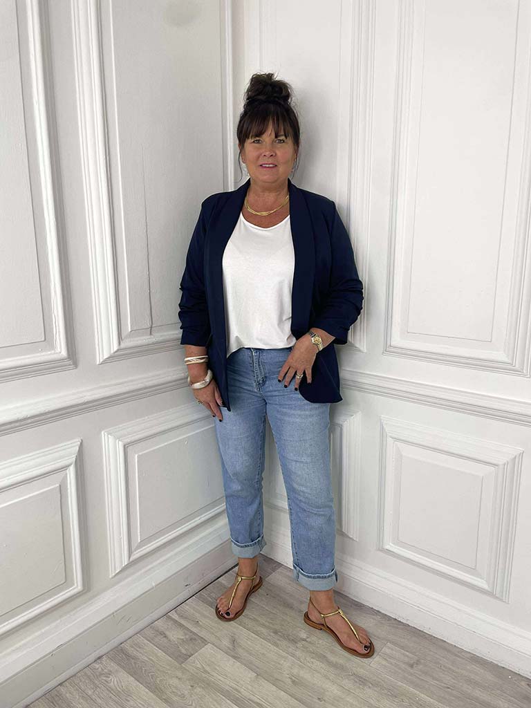 Ruched Sleeve Blazer Curve - Navy