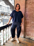 Cotton Cocoon Trousers - Navy