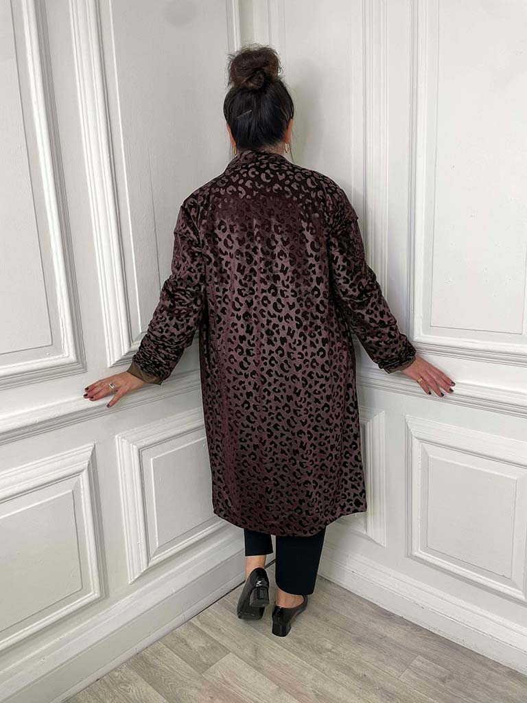 Velvet Long Leopard Jacket - Chocolate