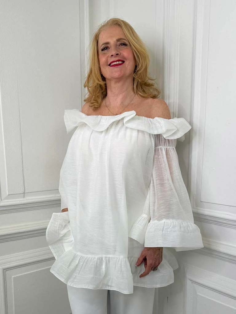 Frill Bardot Tunic - Soft White