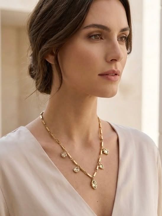 Envy Multi Jewelled Bar Chain Necklace - Gold