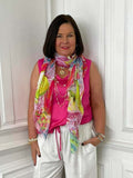 Pink Malissa J fruit-print scarf styled with relaxed womens fashion outfit for everyday wear and modern look. - Malissa J Fruit Scarf - Pink