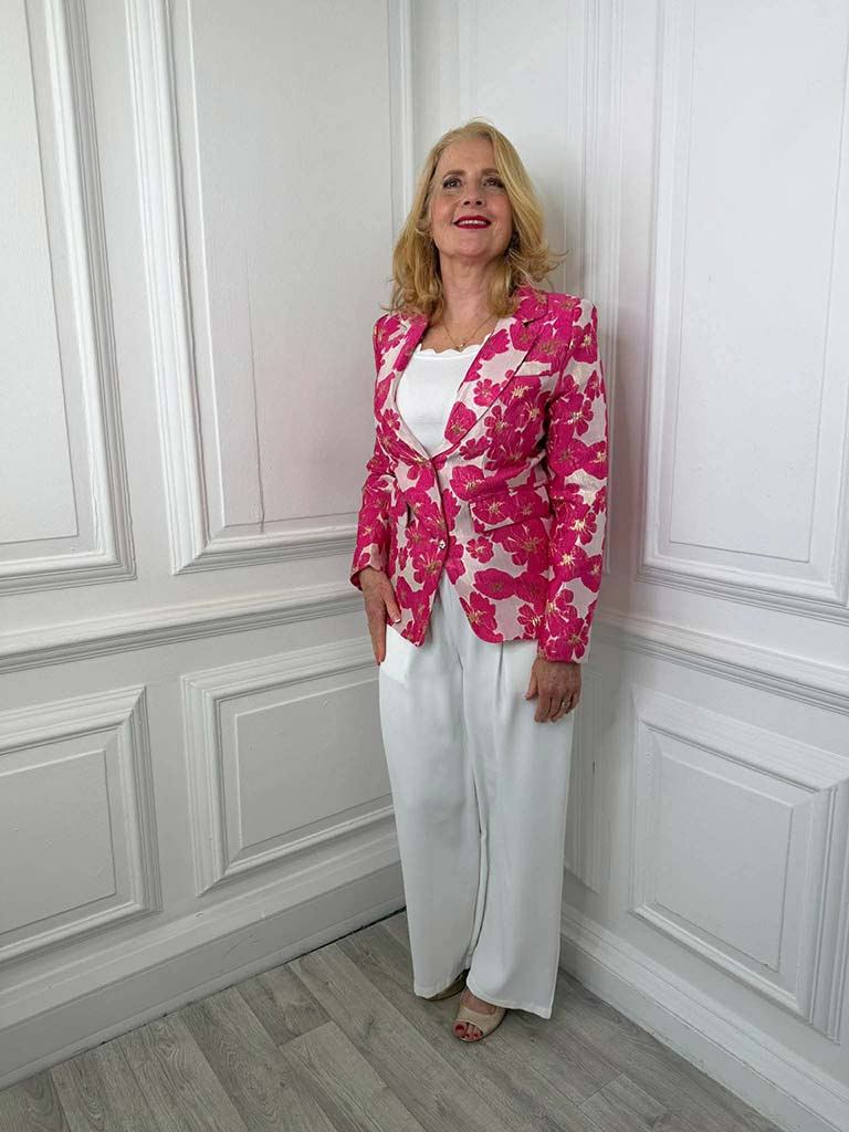 Metallic Flower Blazer - Fuchsia