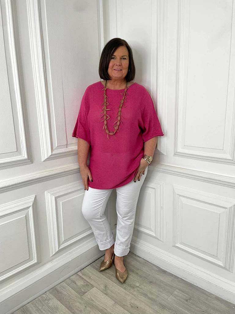 Oversized Raw Edge Knit - Hot Pink