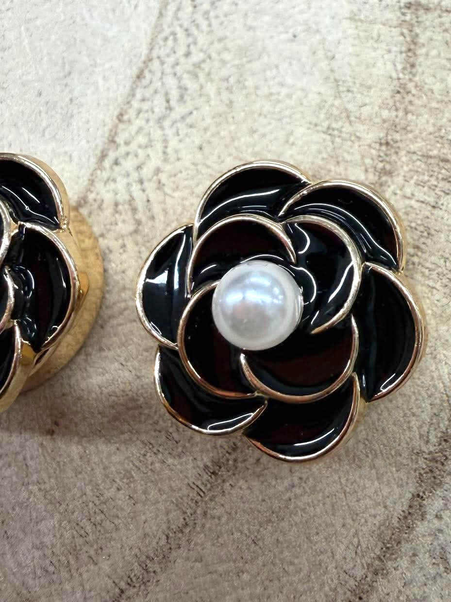 Rose & Pearl Button Covers - Black