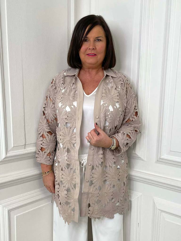 Malissa J Daisy Crochet Shirt - Mushroom