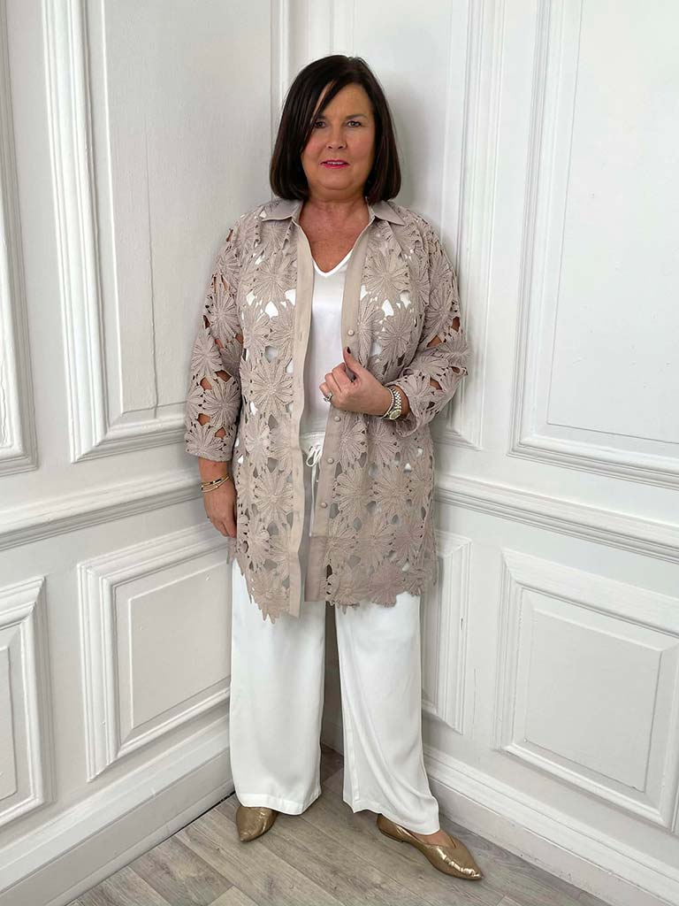 Malissa J Daisy Crochet Shirt - Mushroom