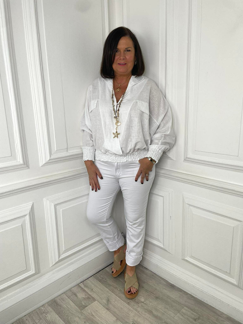 Shirred Waist Shirt - White