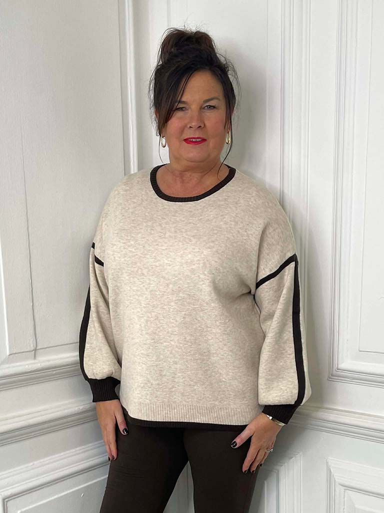 Contrast Edge Knit - Stone