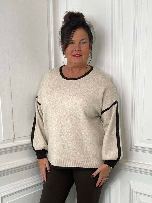 Contrast Edge Knit - Stone