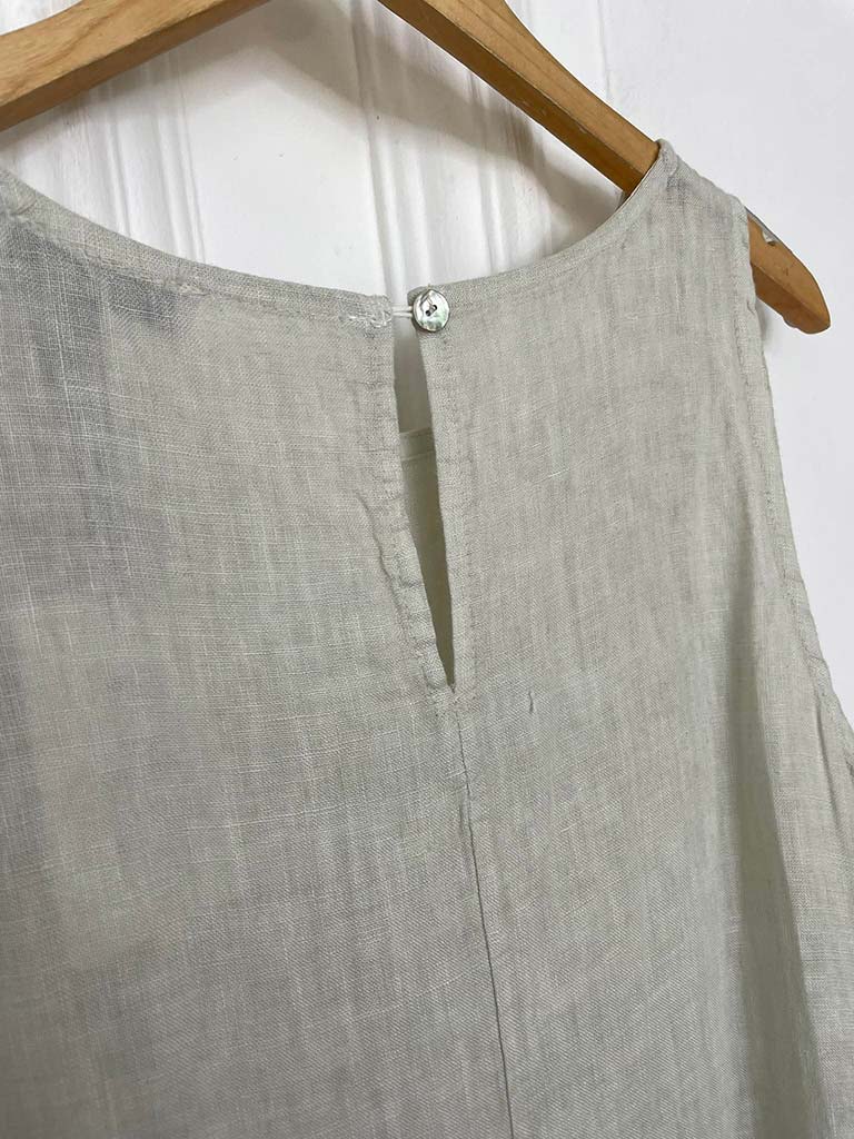 Linen Button Back Sleeveless Top - Stone