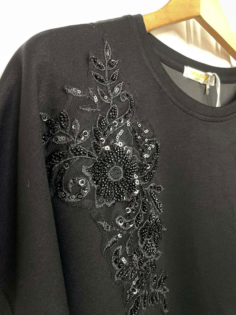 Malissa J Floral Embellished Top - Black