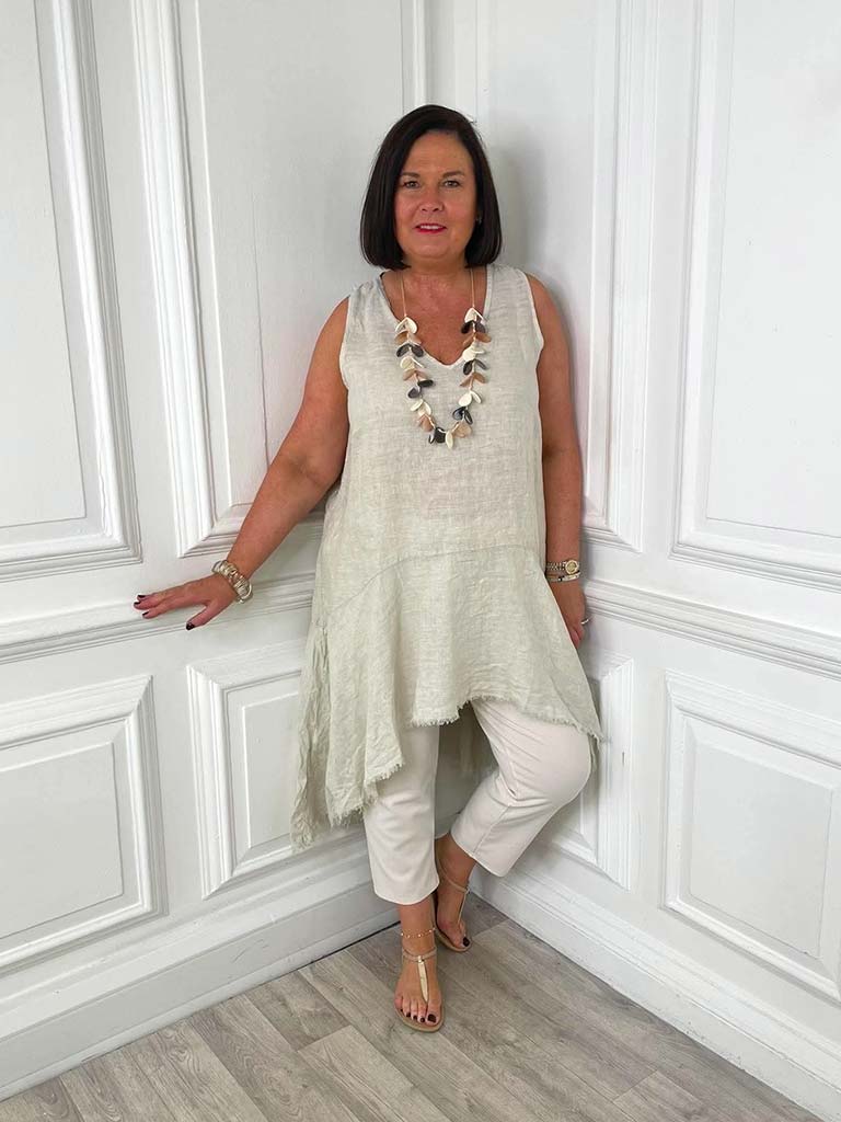Linen Dip Back Tunic - Parchment