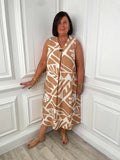 Palm Harmony Midi Dress - Caramel