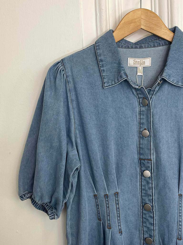 Denim Pin Tuck Waist Dress