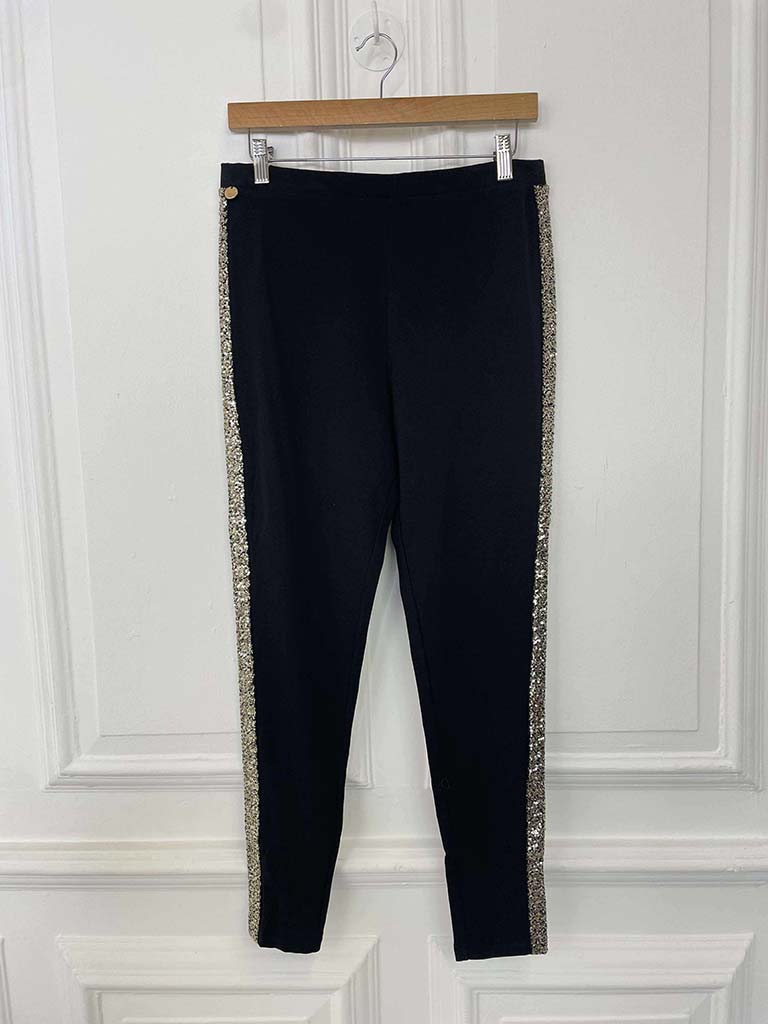 Malissa J Sequin Side Stripe Leggings - Black