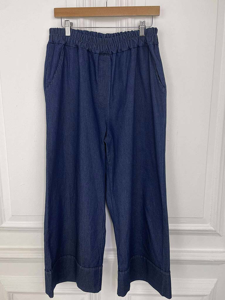 Wide Leg 7/8 Denim Trousers - Classic Blue