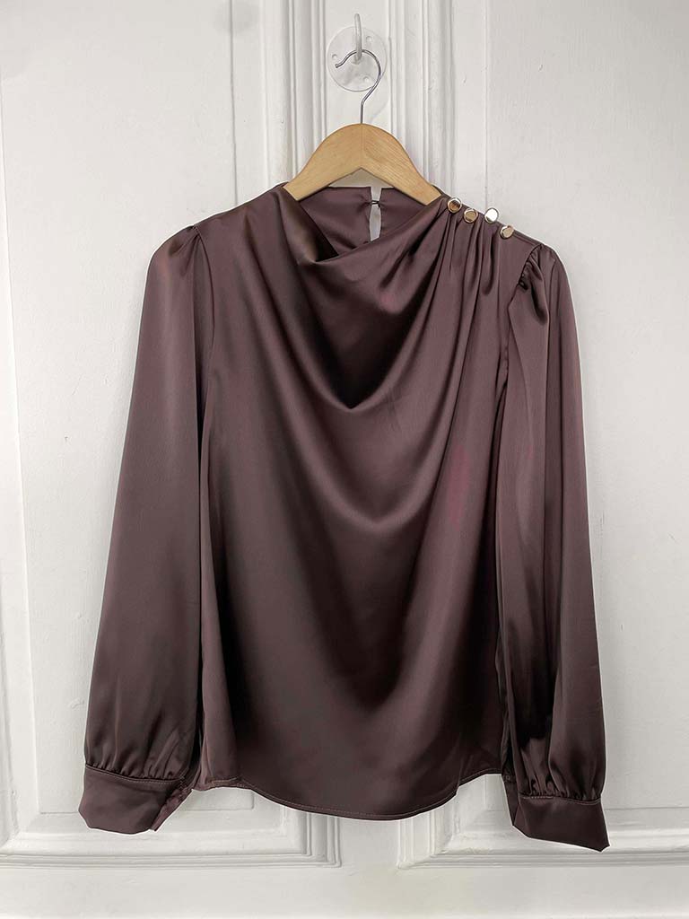 Draped Neck Blouse - Chocolate