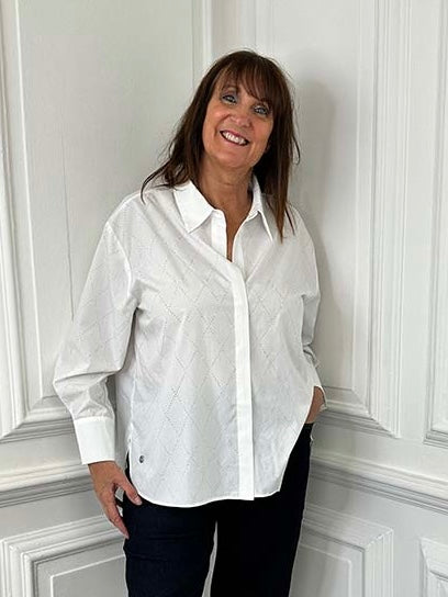 Malissa J Studded Diamond Shirt - White