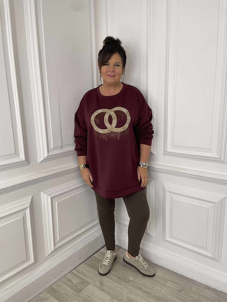 Link Embellished Sweatshirt - Burgundy