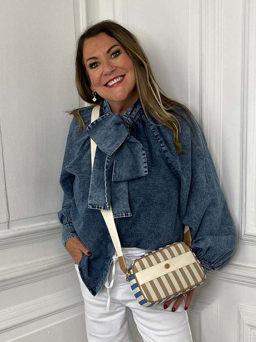 Denim Tie Neck Shirt